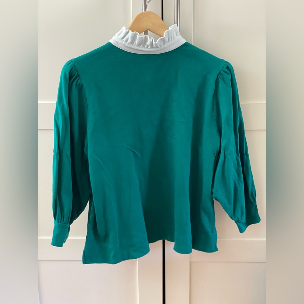 Green Top with White Ruffle Collar - Picture 3 of 5